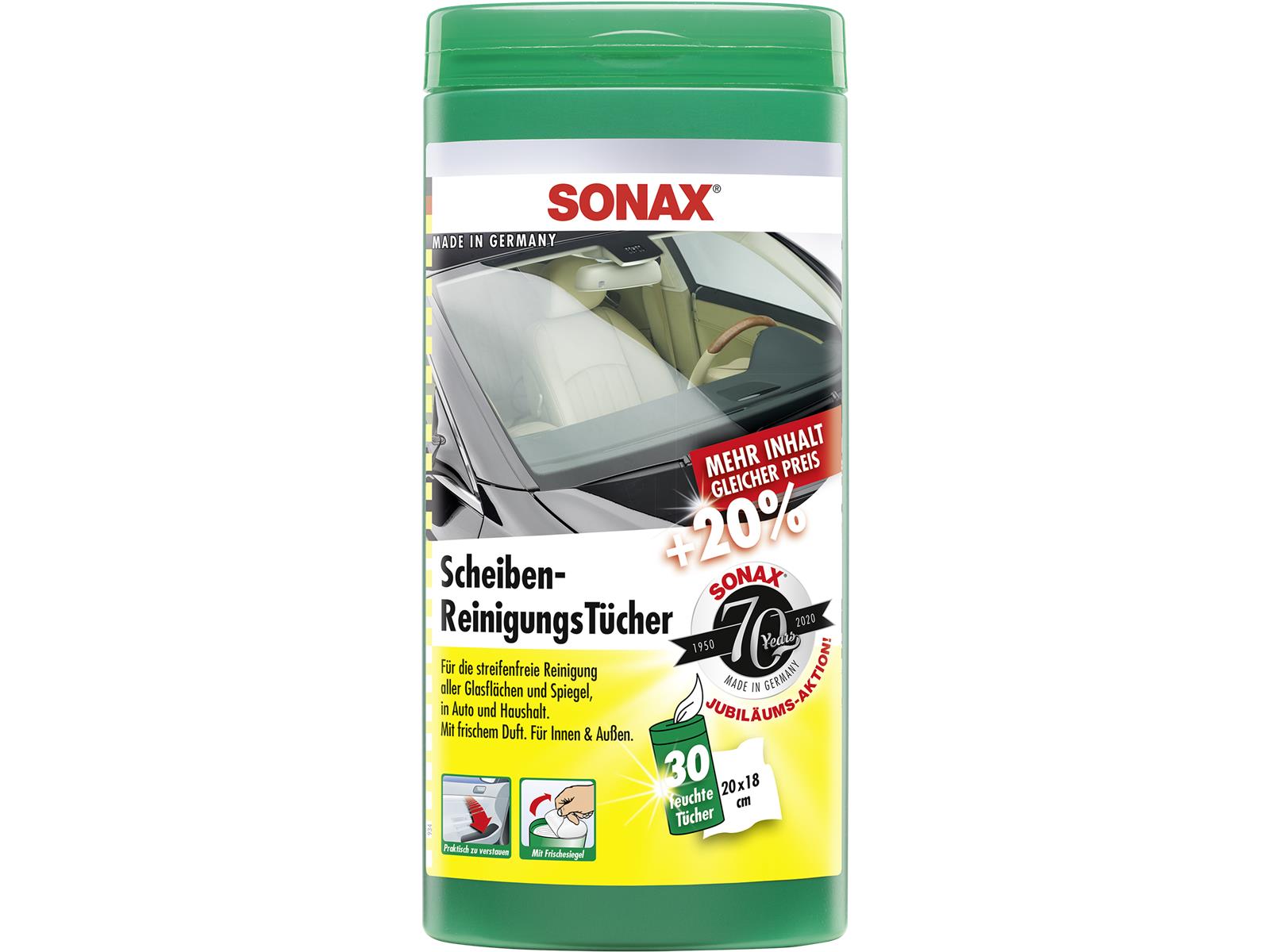 SONAX 04120000 ScheibenReinigungsTücher Box Jubiläumsaktion +20% 30 Stück